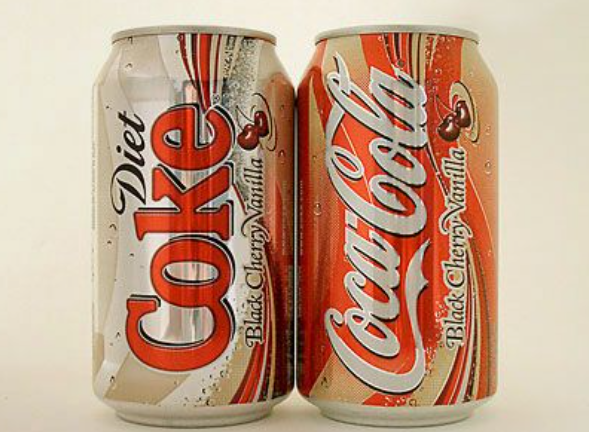 Cans of discontinued Black Cherry Coke, sourced from Pinterest