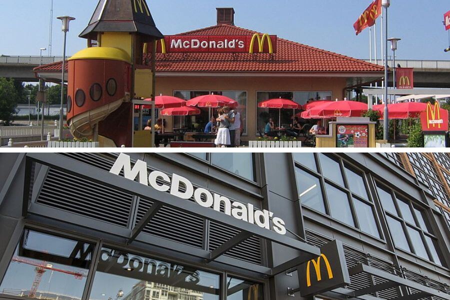 comparison between 90s mcdonalds restaurant vs current mcdonald's restaurant