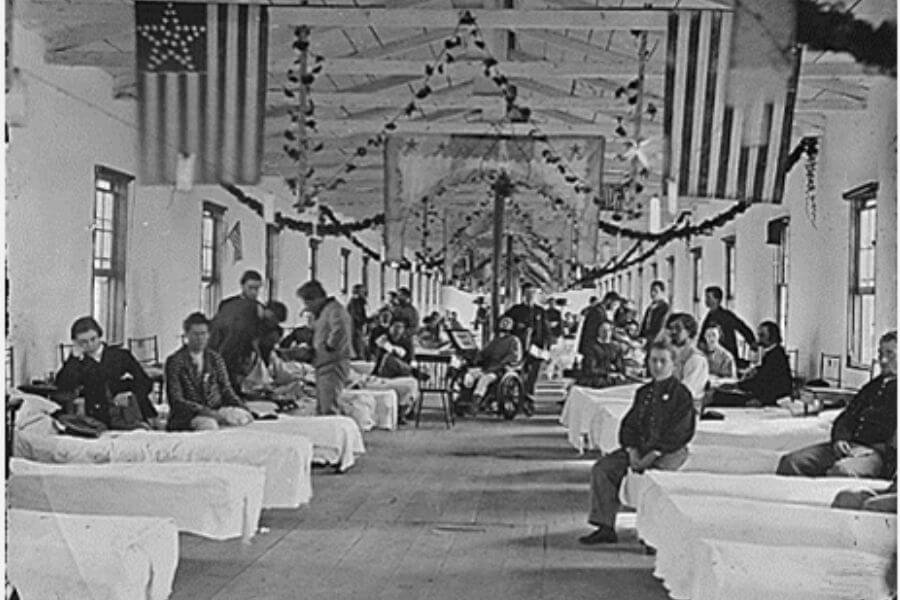 A ward in the Mansion House Hospital, during the Civil War.