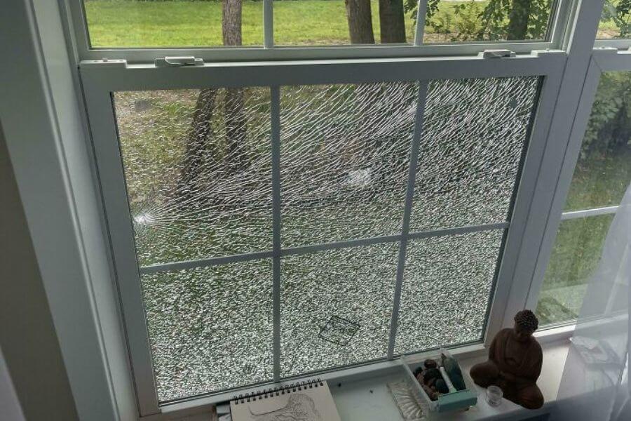 smashed glass window